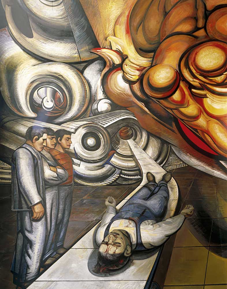 Workers world, victim of capitalism, Hospital de la Raza, detail of Auditorium ceiling with frescoes à José Clemente Orozco