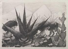 Indians and Magney Plants, 1928 (litho in black ink)