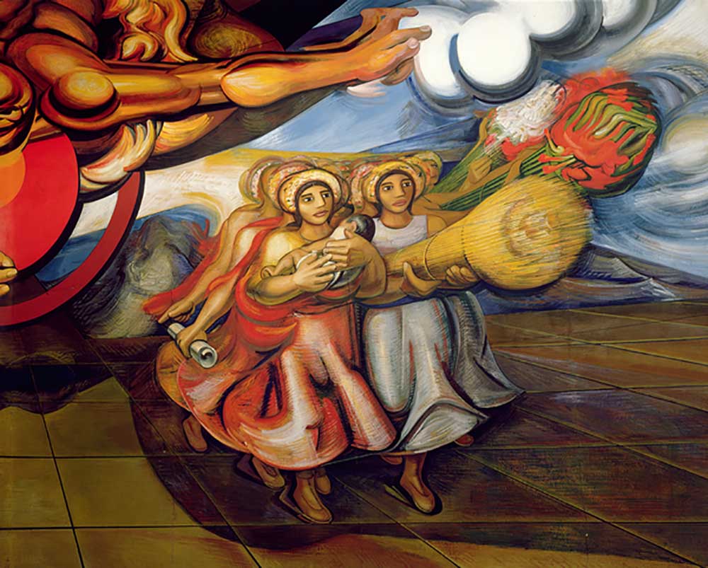 Mexican women, with their children and the products of their labour, marching to demand their rights à José Clemente Orozco