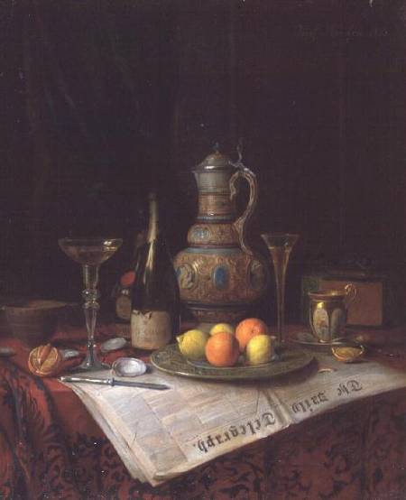 Still Life with a bottle of Champagne à Josef Mansfeld