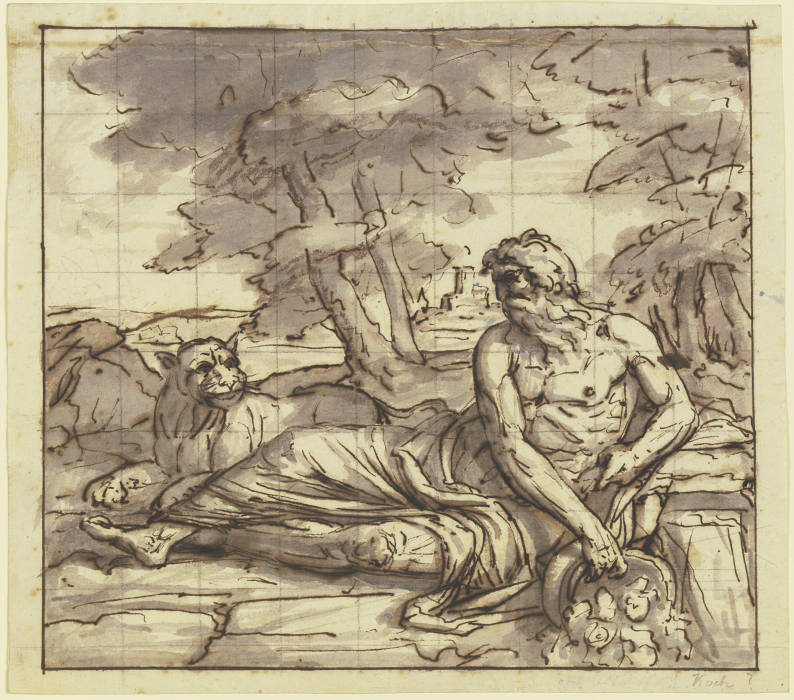Flußgott Tiber mit Löwin, an der Quelle ruhend à Joseph Anton Koch