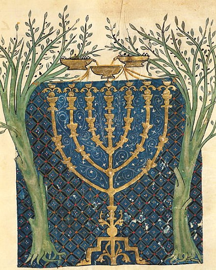 Illumination of a menorah, from the Jewish Cervera Bible à Joseph Asarfati