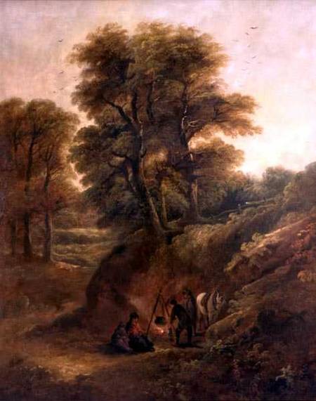 Wooded Landscape with Gypsies Round a Fire à Joseph Barker