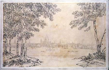 Distant View of St. Paul's and Blackfriars Bridge (pen & ink over pencil on paper) à Joseph Farington