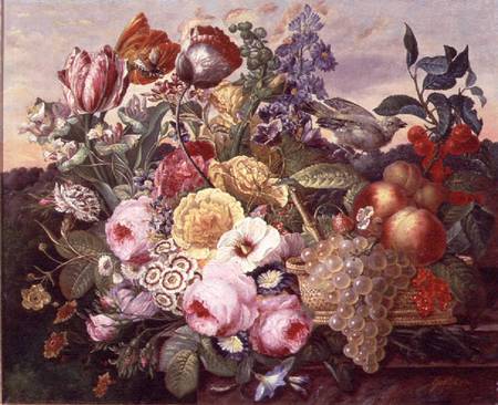Still life with flowers and grapes à Joseph Goblet