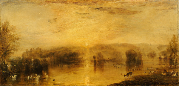 The Lake, Petworth: Sunset, a Stag Drinking à William Turner