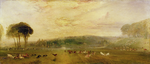 The Lake, Petworth: Sunset, Fighting Bucks à William Turner