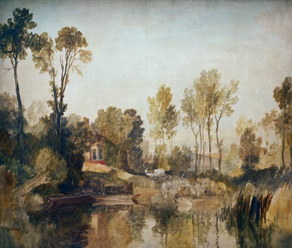 Maison au fleuve avec des arbres et des moutons à William Turner