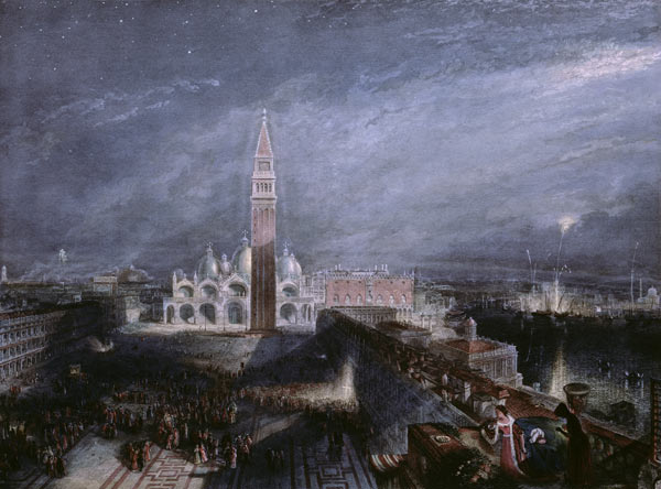 St. Mark's Place, Venice (Moonlight) engraved by George Hollis (1792-1842) pub. 1881 (litho) à William Turner