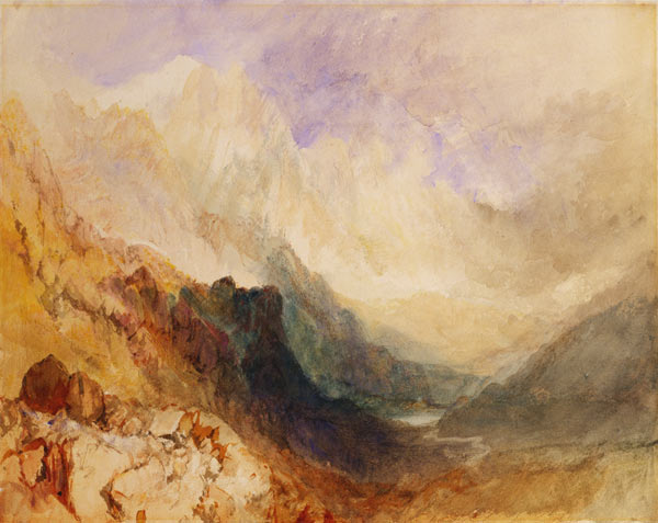 View along an Alpine Valley, possibly the Val d'Aosta à William Turner