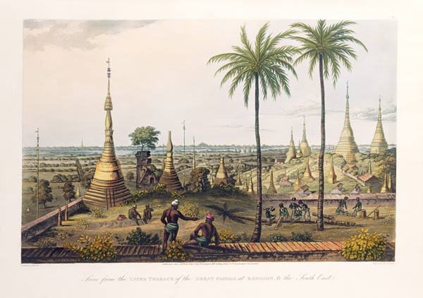Scene from the Upper Terrace of the Great Pagoda at Rangoon, to the South East, engraved by H. Pyall à Joseph Moore
