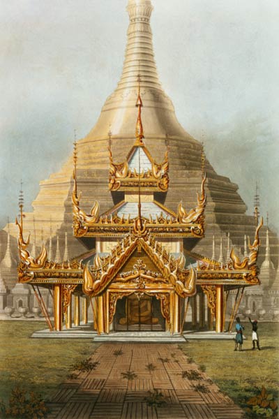 The Gold Temple of the Principal Idol Guadma at Rangoon plate 7 from 'Rangoon Views', engraved by Ge à Joseph Moore