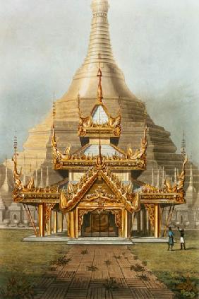 The Gold Temple of the Principal Idol Guadma at Rangoon plate 7 from 'Rangoon Views', engraved by Ge