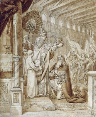Coronation of Charlemagne (742-814) (pen & ink on canvas) à Joseph Paul Blanc