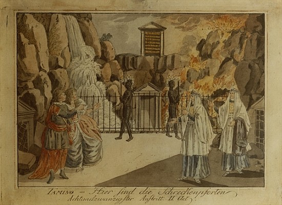 Scene from ''The Magic Flute'' Mozart, 1795 (hand coloured copper engraving) à Joseph Schaffer