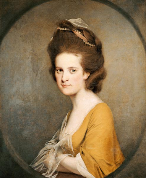 Portrait Of Dorothy Hodges (1752-1800),  Half-Length,  In A Yellow Dress à Joseph Wright of Derby