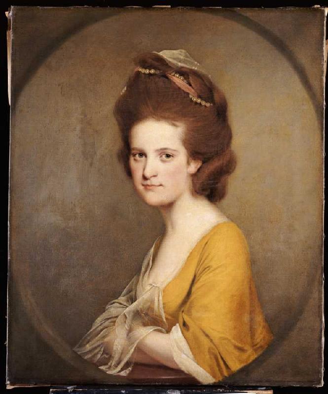 Dorothy Hodges (1752-1800) in einem gelben Kleid. à Joseph Wright of Derby