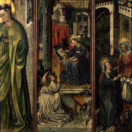 Annunciation, centre left panel of polyptych à Jost Amman