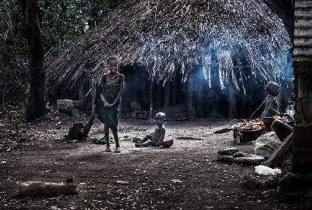 A scene of the life of a surma tribe family - Ethiopia