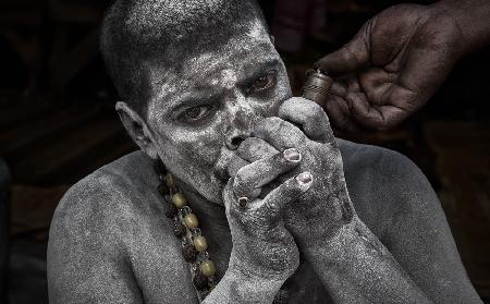 Naga Baba smoking a chilum - Kumbh Mela - Prayagraj - India
