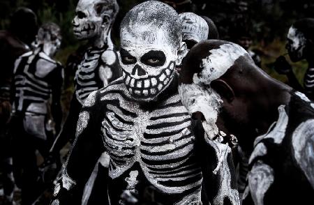 Skeleton men at the Mt Hagen sing-sing festival - Papua New Guinea