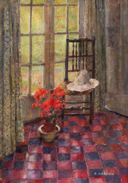 Interior with geranium  à Joyce  Haddon