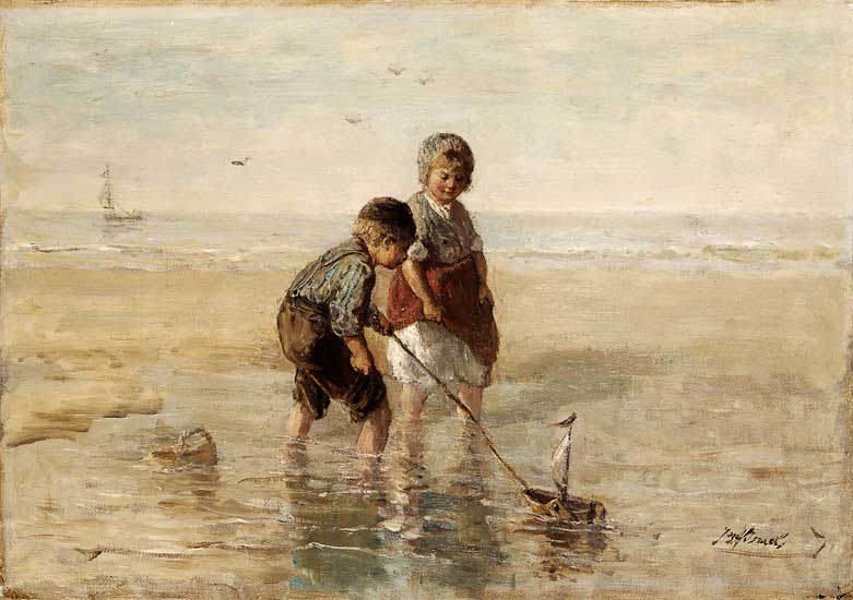 Children Playing By The Seaside à Jozef Israels