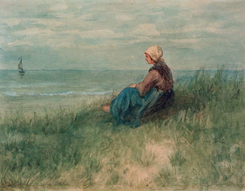 Girl in the Dunes Looking Out à Jozef Israels