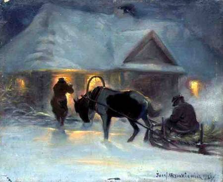 Winter Evening In Front of a Country House, 1921 à Jozef Ryszkiewicz