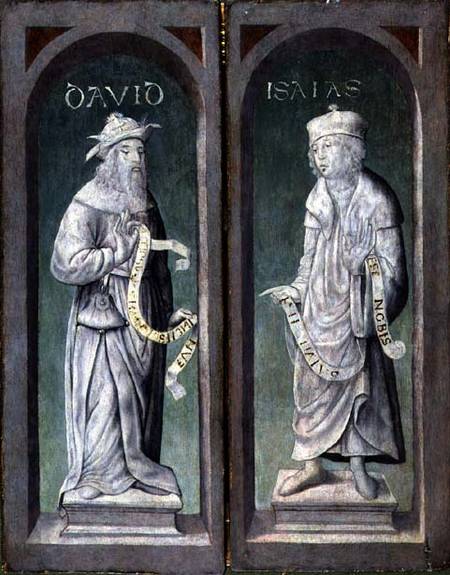 David and Isaiah, closed panels of the Birth of Christ Triptych à Juan de Flandes