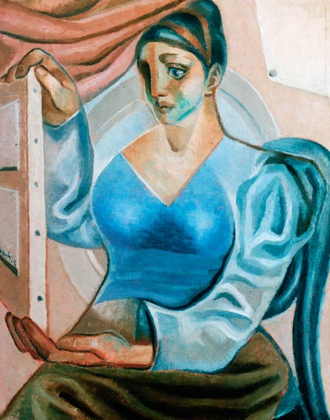Femme regardant un tableau à Juan Gris