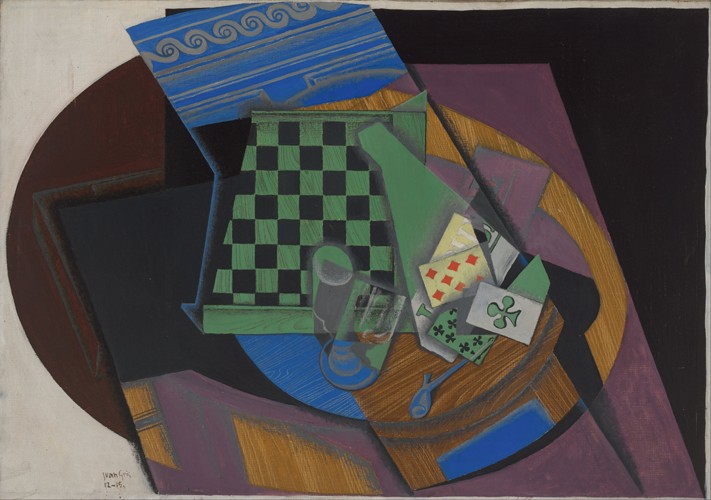 Checkerboard and playing cards à Juan Gris