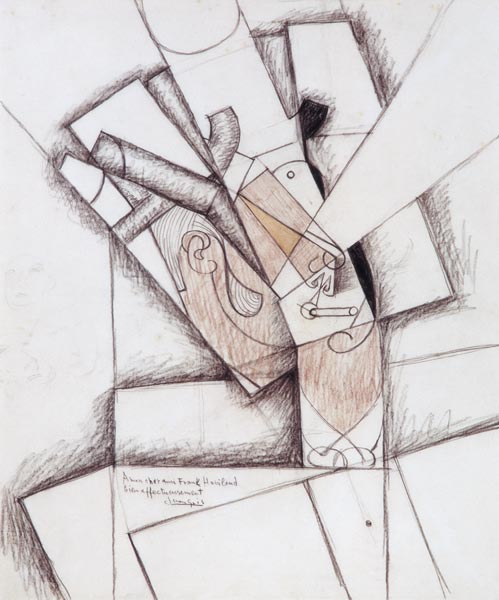 The Smoker, 1912 (charcoal & red chalk on paper) à Juan Gris