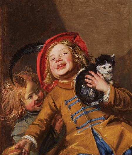 Laughing Children with a Cat