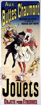 Reproduction of a poster advertising the toyshop 'Aux Buttes Chaumont' (colour litho) à Jules Chéret