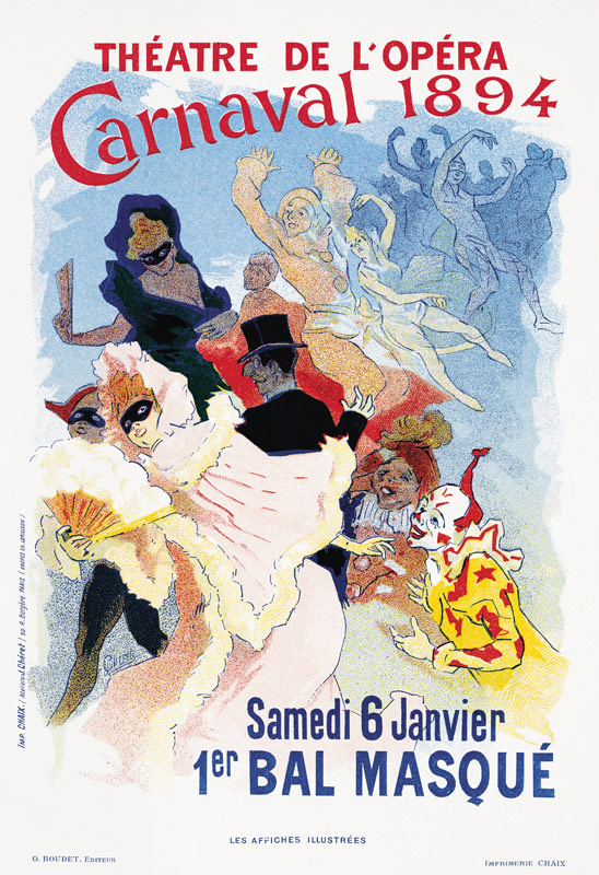 Poster advertising a masked ball and carnival, at the Theatre de l'Opera à Jules Chéret