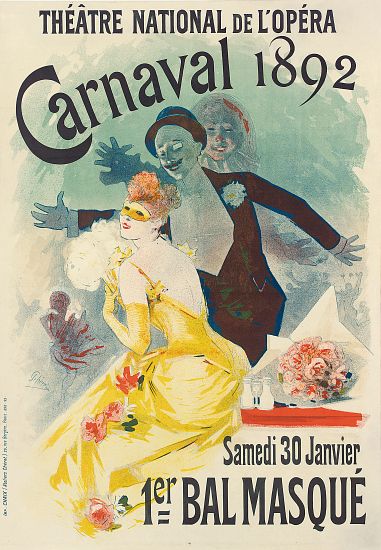 Advertisement for the 1st Carnaval masked ball at the Theatre National de l'Opera à Jules Chéret