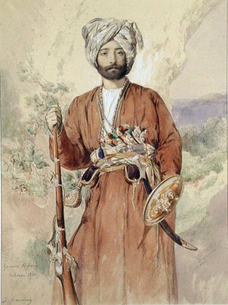 Study of an Afghan Warrior, Tehran, 1848 (pencil, w/c & à Jules Joseph Augustin Laurens