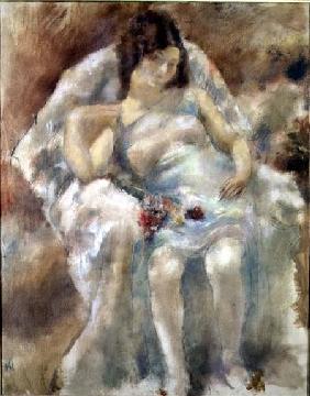 Young Woman Seated with Flowers