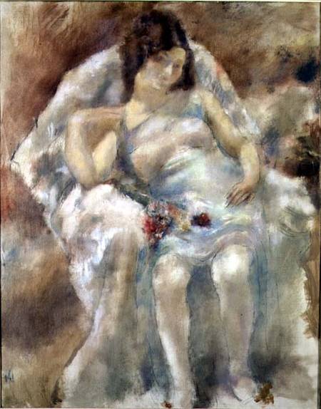 Young Woman Seated with Flowers à Jules Pascin