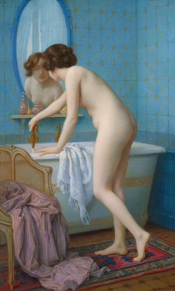 Young Woman Preparing her Bath à Jules Scalbert
