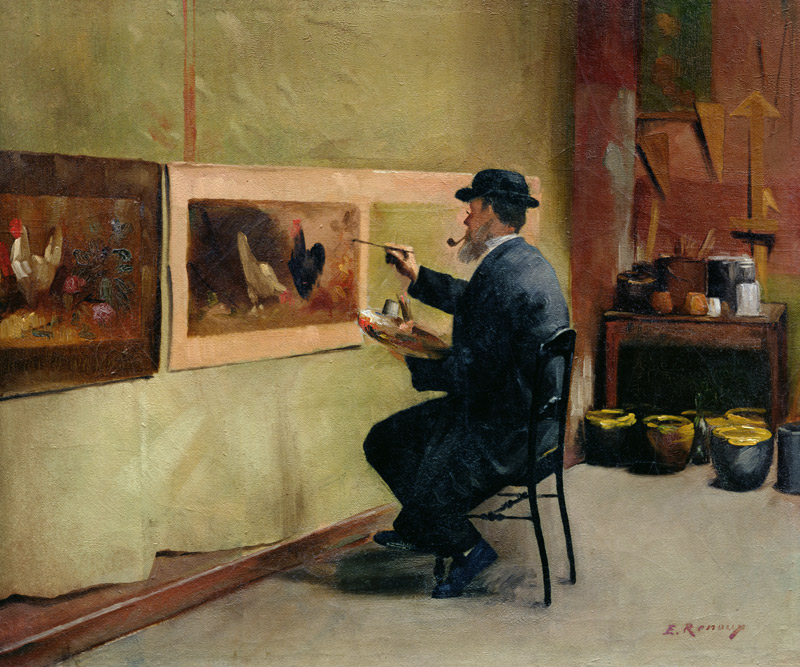 Charles Philippe Gevens, father-in-law of the artist, painting in his studio 21, avenue d''Eylau à Jules Ernest Renoux