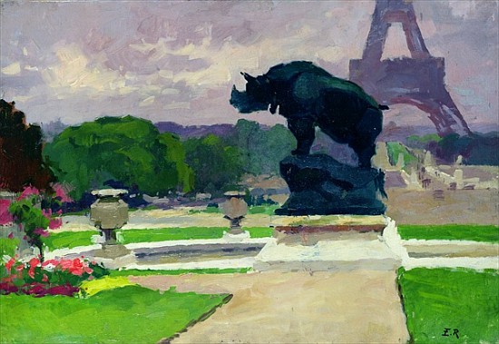 The Trocadero Gardens and the Rhinoceros by Jacquemart à Jules Ernest Renoux