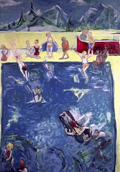 Swimmers in Wengen (oil on canvas)  à Julie  Held