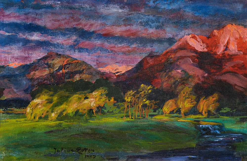 Promontory landscape in the sunset glow à Julius Exter