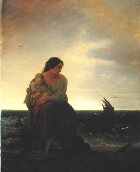 Fisherman's Wife Mourning on the Beach à Julius Muhr