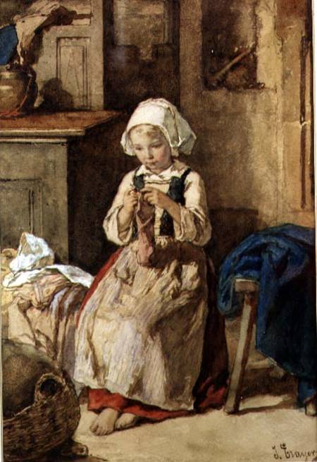 Young girl sewing à Julius Trayer