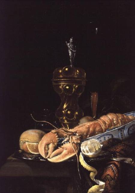 A Still Life with a Lobster in a Delft Bowl à Jurian van Streeck ou Streek