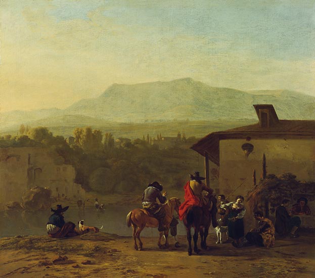 repos devant une auberge italienne. à Karel Dujardin