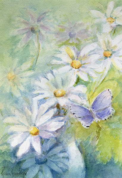Common Blue (Polyommetus Icarus) on Daisies  à Karen  Armitage